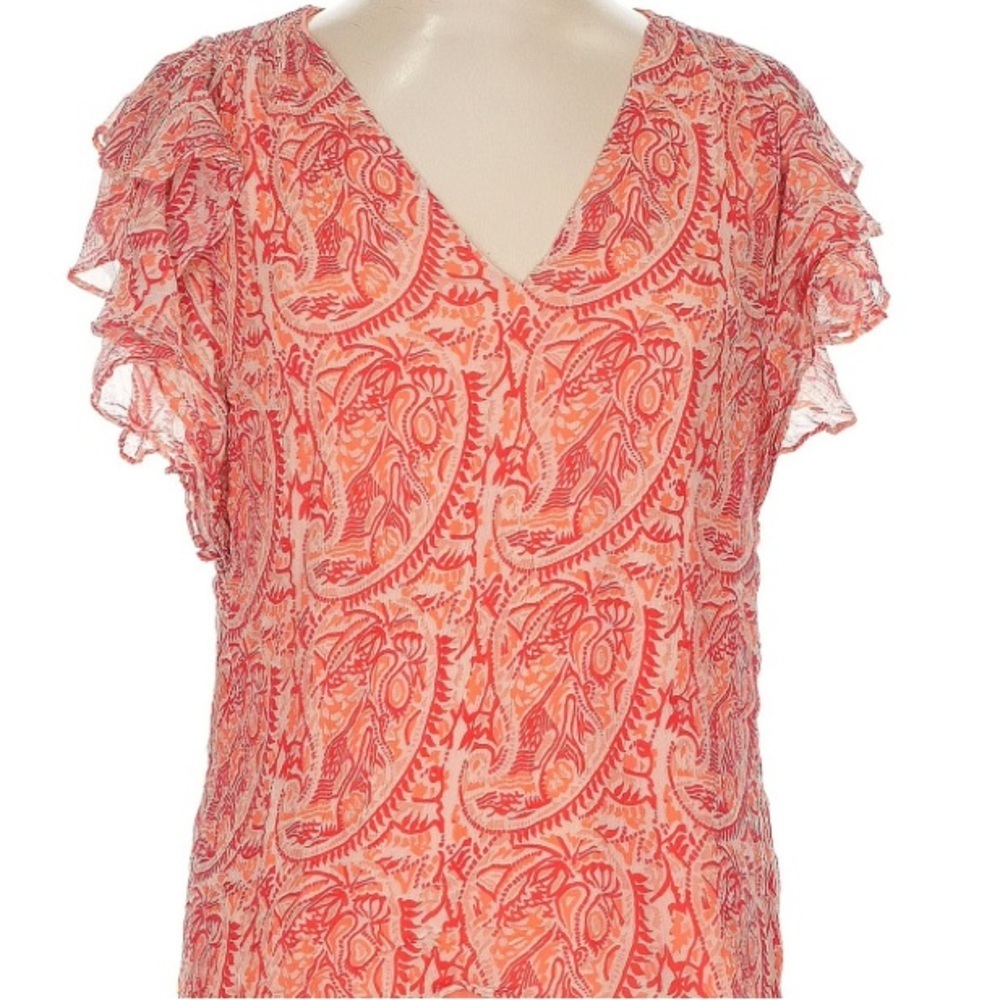 RAMY BROOK Coral Paisley Ruffle Sleeve V-Neck Blouse Size Medium - Picture 3 of 5